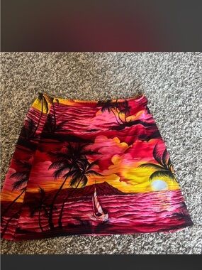 Tropical Sunset Palm Print Skirt - Pink, Red, Yellow